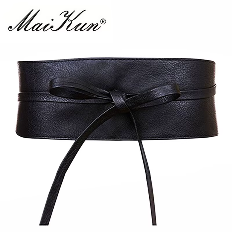 Boho Ceinture pour Femmes Bowknot Faux En Cuir Wrap Around Style Obi Cinch