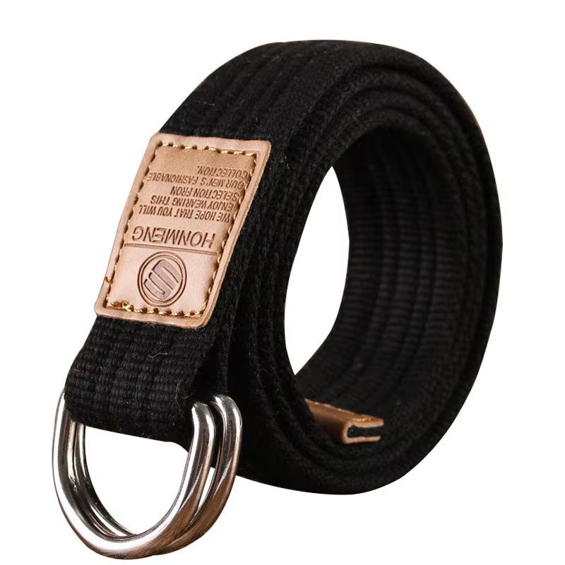 Nouveau unisexe toile ceinture Double anneau boucle