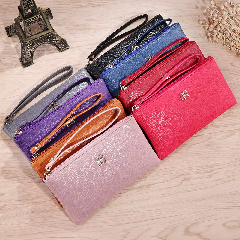 Femmes Long portefeuille décontracté Litchi Grain PU cuir dame fermeture éclair téléphone poche porte-carte de crédit femme sac à main monnaie sac d'argent pochette