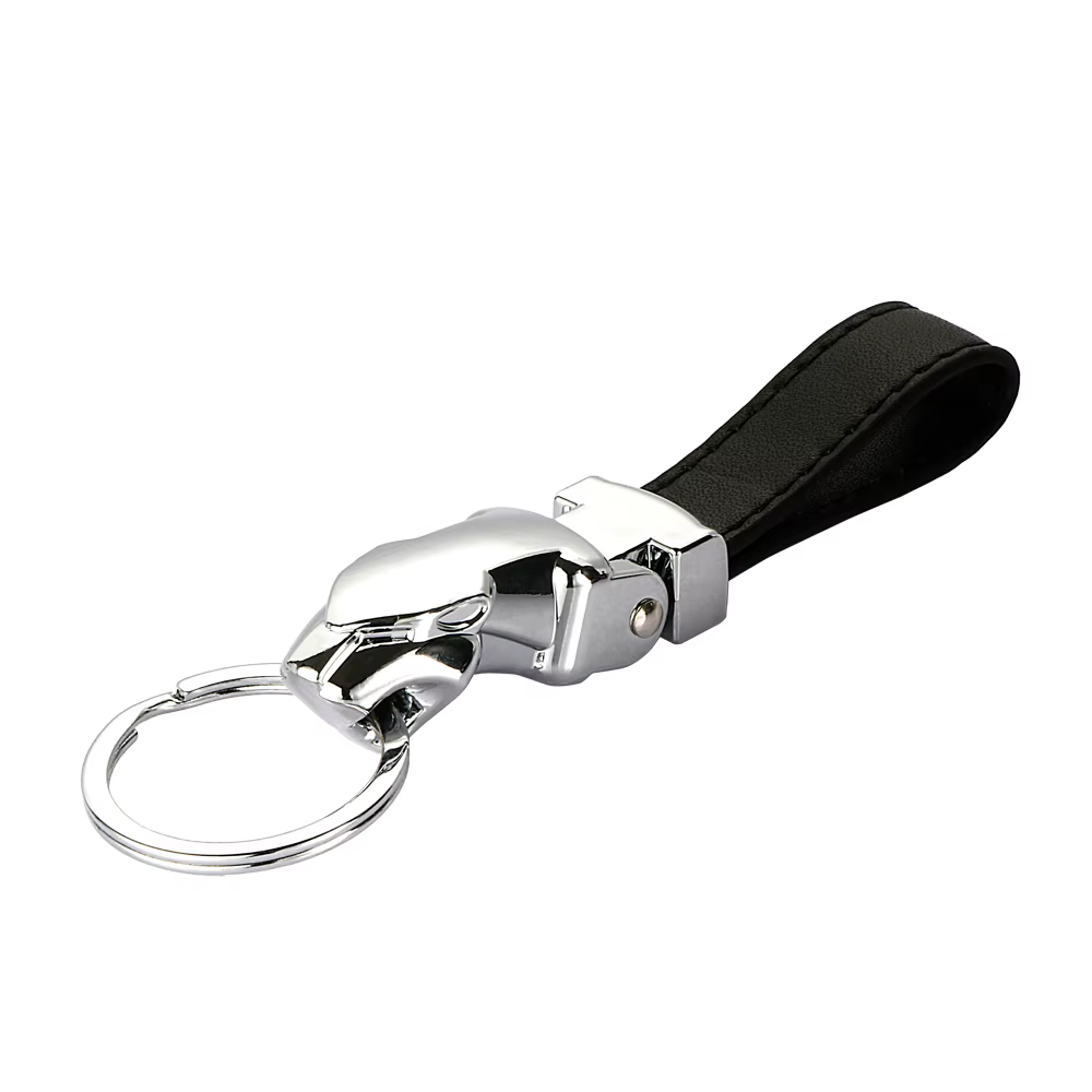 Style de voiture luxe tête de léopard en cuir véritable porte-clés