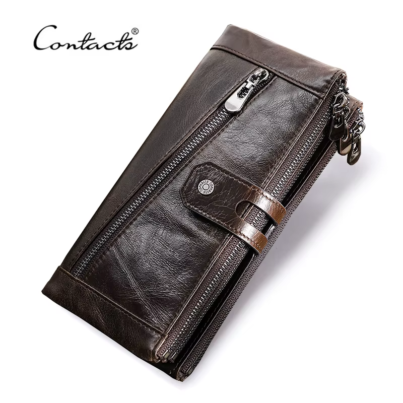 CONTACT'S Long portefeuille hommes en cuir véritable pochette portefeuilles Rfid sac d'argent avec poche pour téléphone qualité porte-carte mâle porte-monnaie