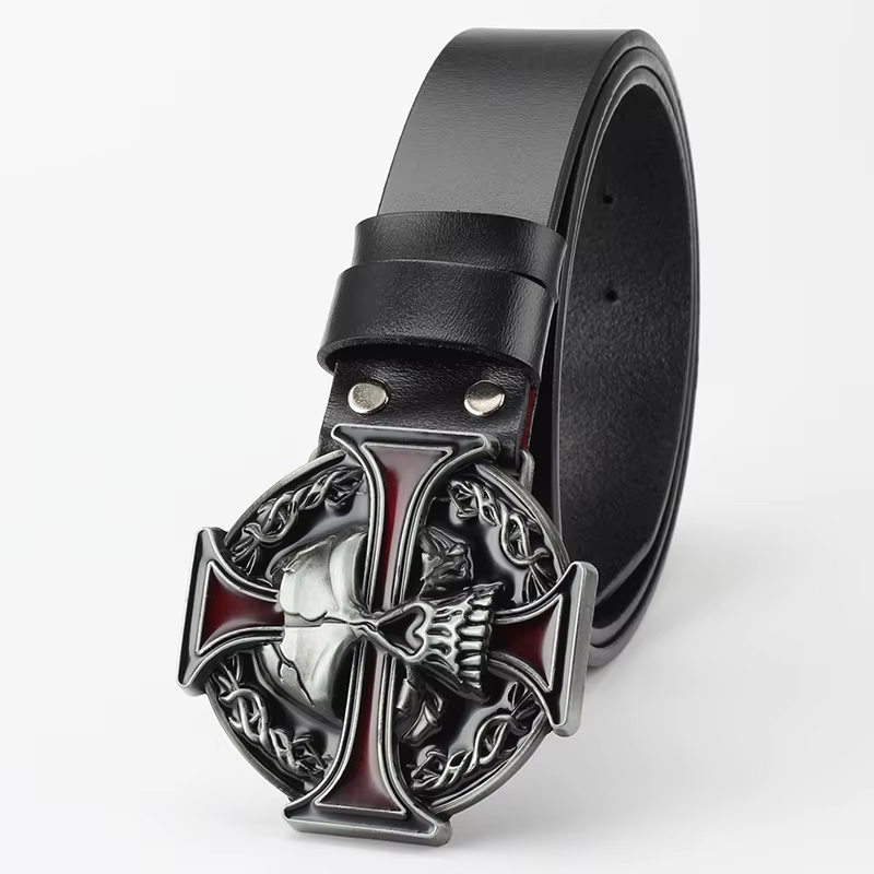 Boucle de ceinture en métal bricolage croix et crâne pour hommes