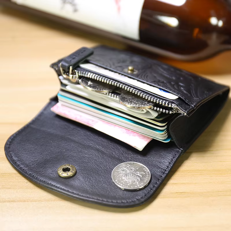 Portefeuille court en cuir véritable pour femme