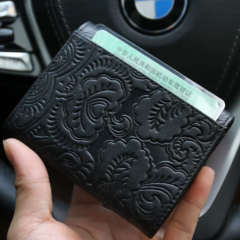 Portefeuille court en cuir véritable pour femme