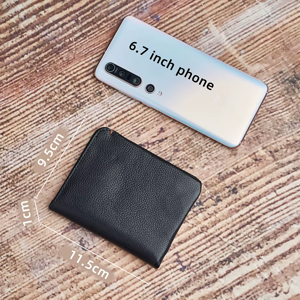 Portefeuille fin en cuir véritable pour homme