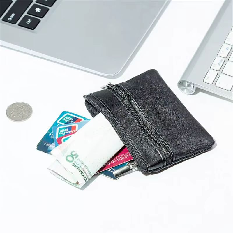 Porte-monnaie homme femme cuir noir fermeture éclair unique multi-fonction téléphone portable