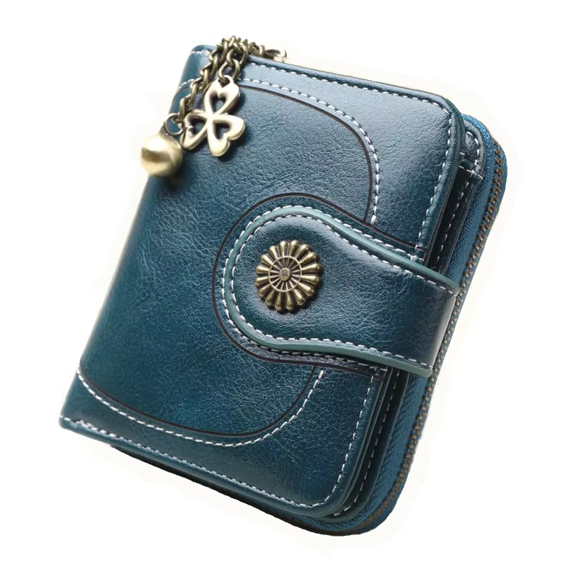 Femmes Vintage portefeuilles en cuir graissé fleur dames fermeture éclair porte-monnaie femme petite pochette sac d'argent portefeuille porte-carte de crédit