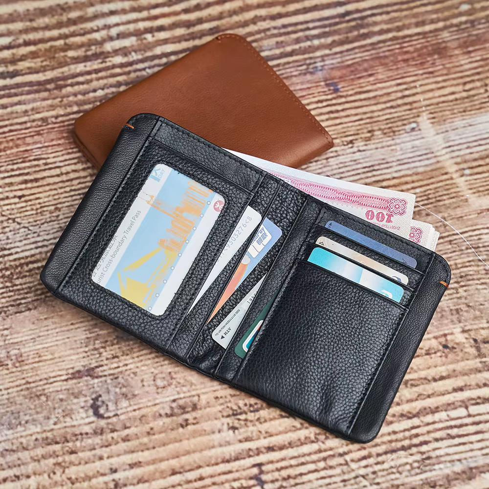 Portefeuille fin en cuir véritable pour homme