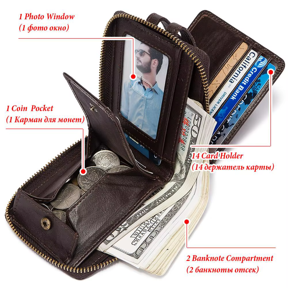 Portefeuille en cuir véritable pour homme