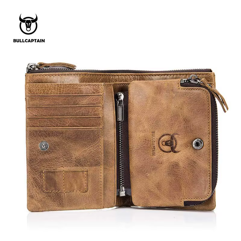 BULLCAPTAIN portefeuille en cuir véritable pour hommes sac à main court petit