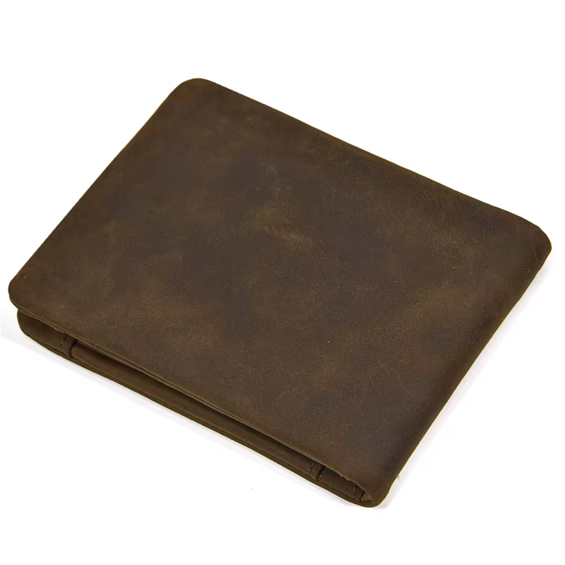 Portefeuille à trois volets en cuir véritable pour hommes