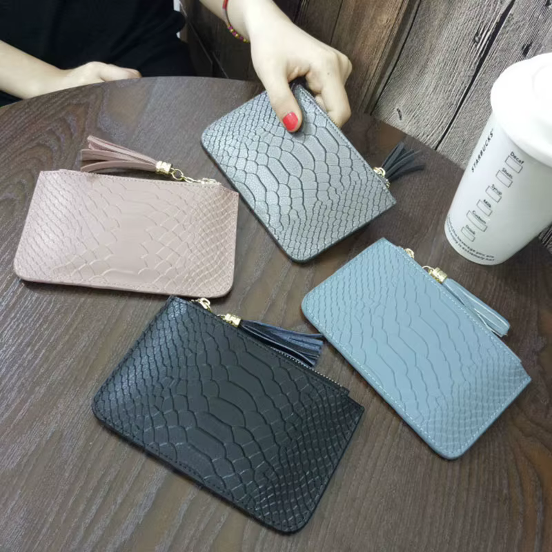 Mini porte-monnaie avec porte-cartes pour dames, sac à main en cuir véritable, motif salle, fermeture éclair courte, pochette mince avec porte-clés, mode