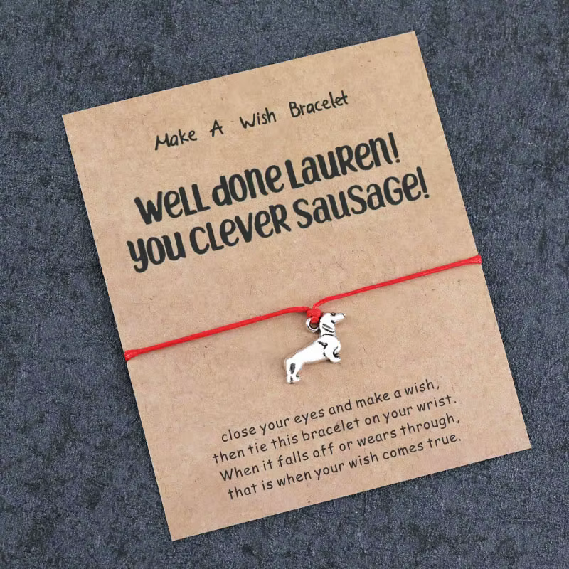 Lucky Wish Card-Bracelet à breloques chien teckel, cadeau bien fait pour femmes et hommes, meilleurs bracelets de bateau Chia, bijoux bien faits