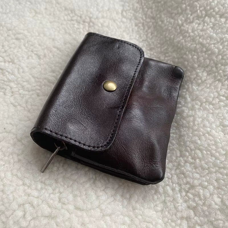 Porte-monnaie en cuir de style vintage pour hommes, portefeuille, pochette, porte-clés, fermeture éclair, petit sac souple, mini sac