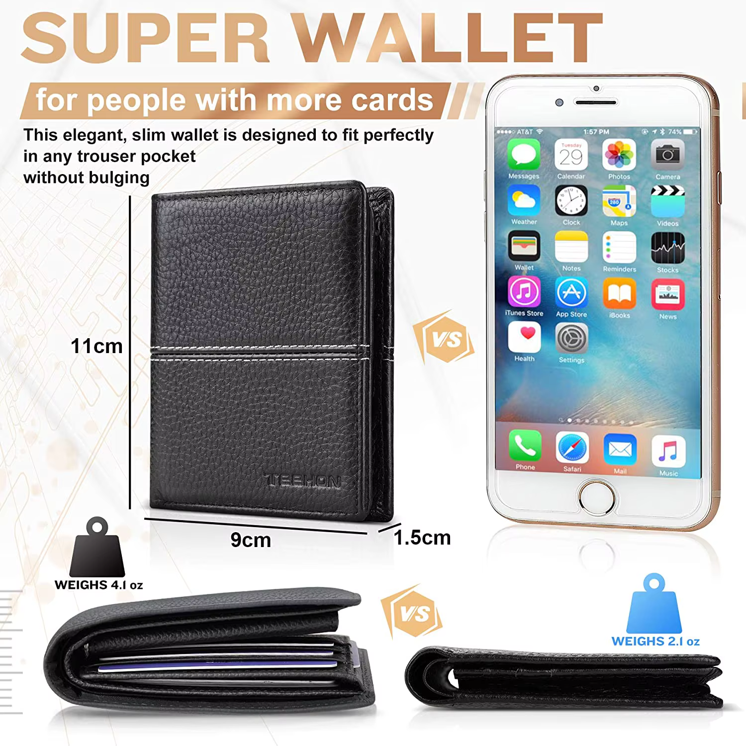 Portefeuille décontracté en cuir véritable souple pour hommes, porte-monnaie noir RFID, porte-cartes