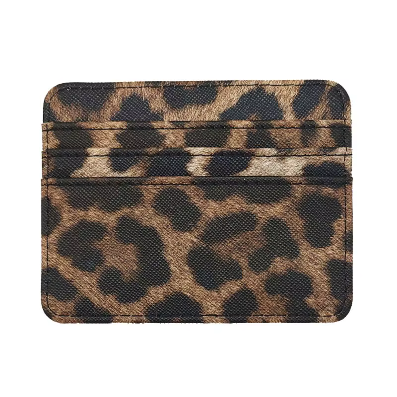Mini porte-cartes en cuir PU à motif léopard pour hommes et femmes