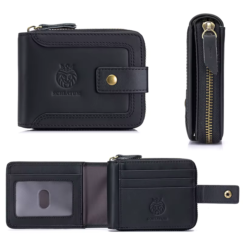 LUKZIJAES portefeuilles pour hommes en cuir véritable blocage RFID grande capacité carte de crédit portefeuille Vintage