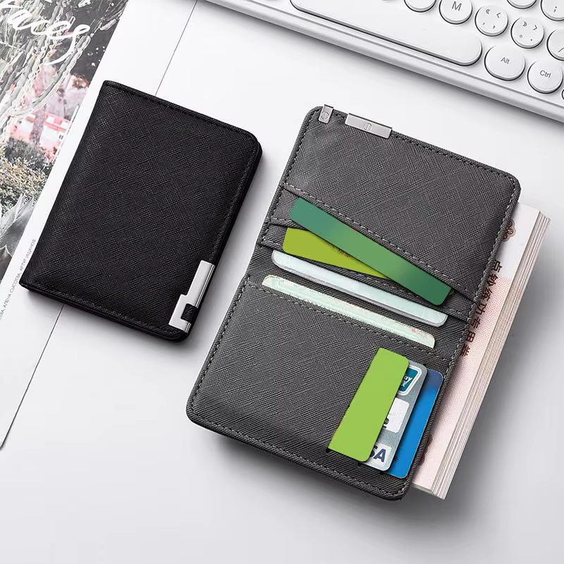 Portefeuille fin en similicuir noir avec plusieurs emplacements pour cartes