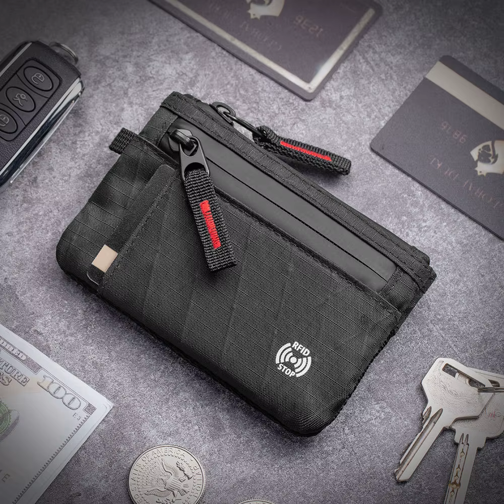 Portefeuille ultra-fin anti-vol RFID tendance Edc | Porte-monnaie unisexe à fermeture éclair | Porte-cartes de crédit