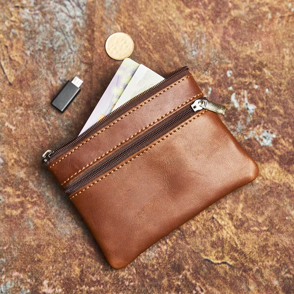 Porte-monnaie en cuir véritable pour homme et femme