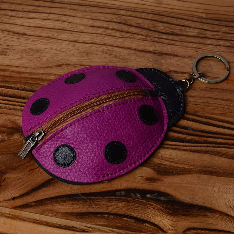 Porte-clés portefeuille en tissu cuir unisexe dessin animé coccinelle clé