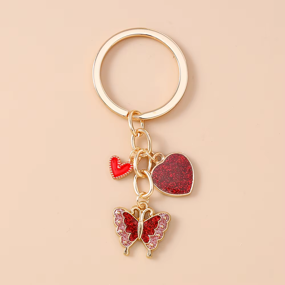 Porte-clés papillon mignon pour femmes et filles, pendentif en forme de cœur et de fleur, pour décor de sac à main, bricolage, porte-clés fait à la main, bijoux cadeaux