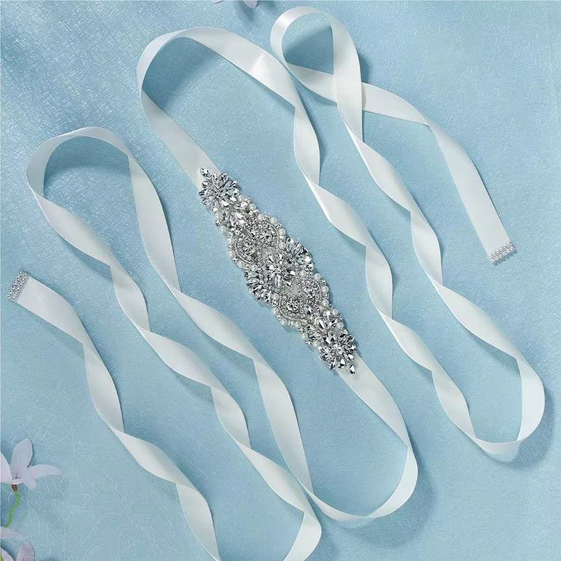 Ceinture de mariée en cristal argenté pour femmes