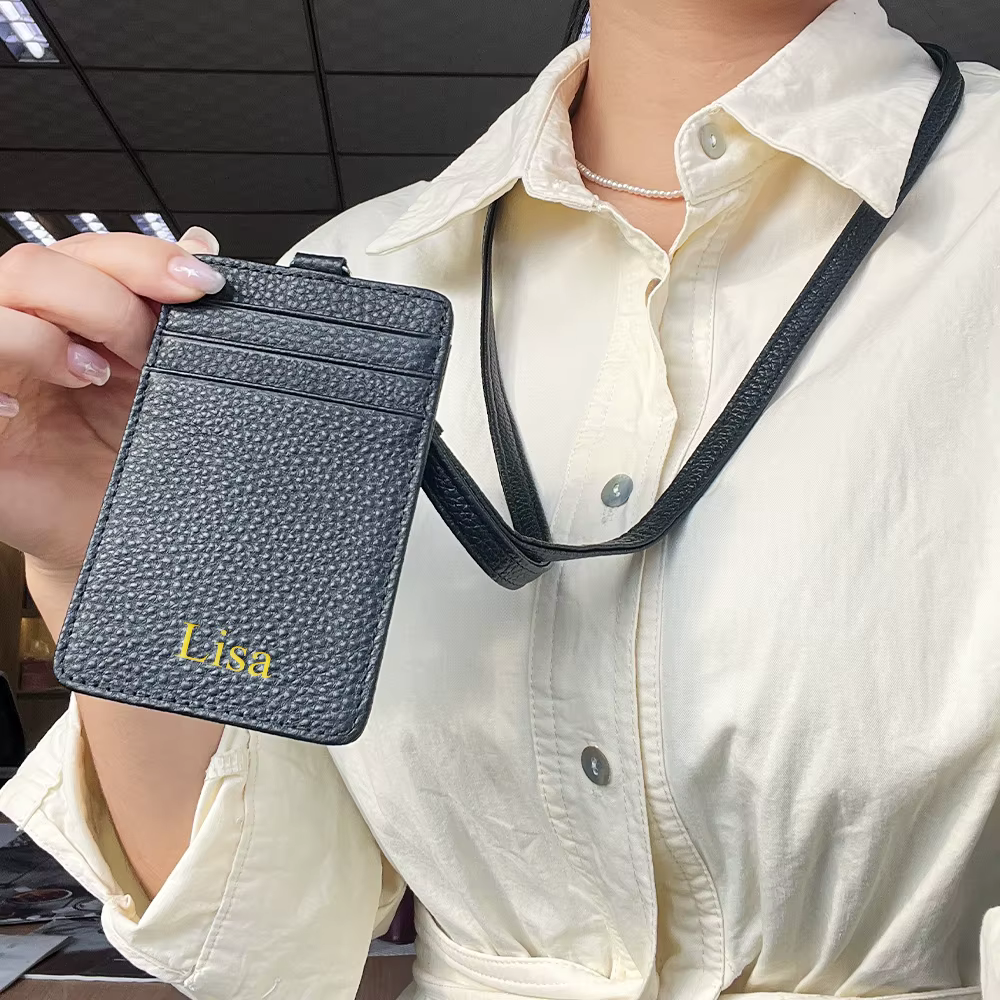 Porte-carte de travail multifonctionnel en cuir avec nom personnalisé