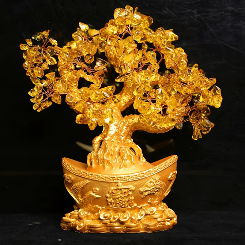 Arbre à argent porte-bonheur chinois avec lingot d'or, ornement d'arbre de fortune en cristal, ornement de richesse, décoration de table de bureau à domicile, artisanat britannique