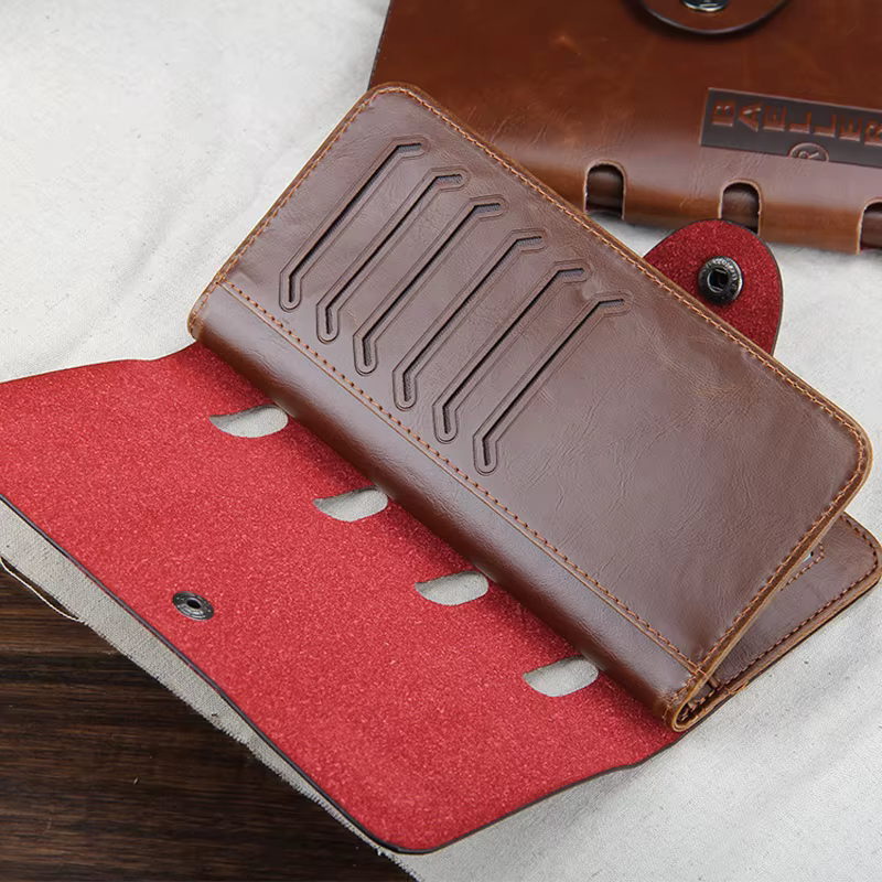 Portefeuille à trois volets en cuir pour hommes – Pochette à boucle magnétique avec porte-carte et porte-monnaie