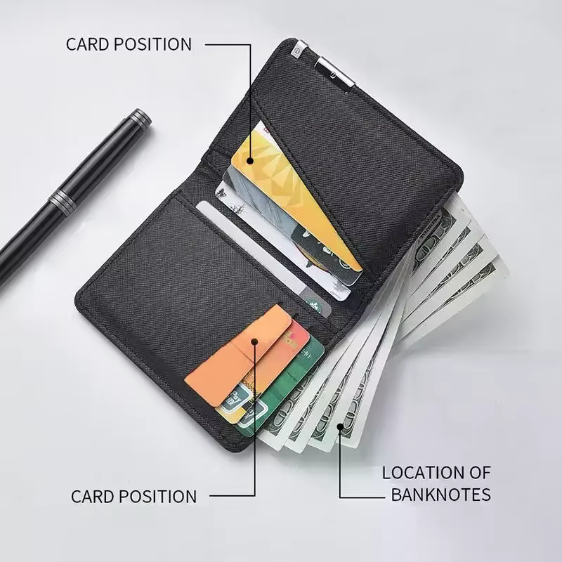Portefeuille fin en similicuir noir de style professionnel avec plusieurs emplacements pour cartes