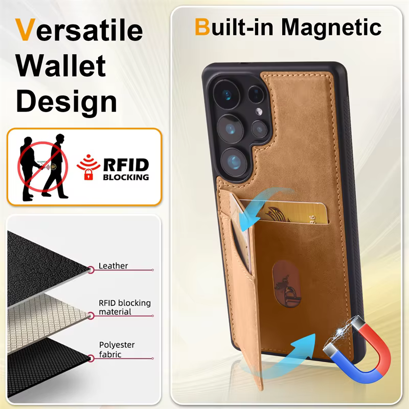 Coque de téléphone portefeuille en cuir antichoc de luxe, étui pour Samsung Galaxy S25 edge S25 S24 S23 S22 S21 Ultra Plus avec support de fente pour carte