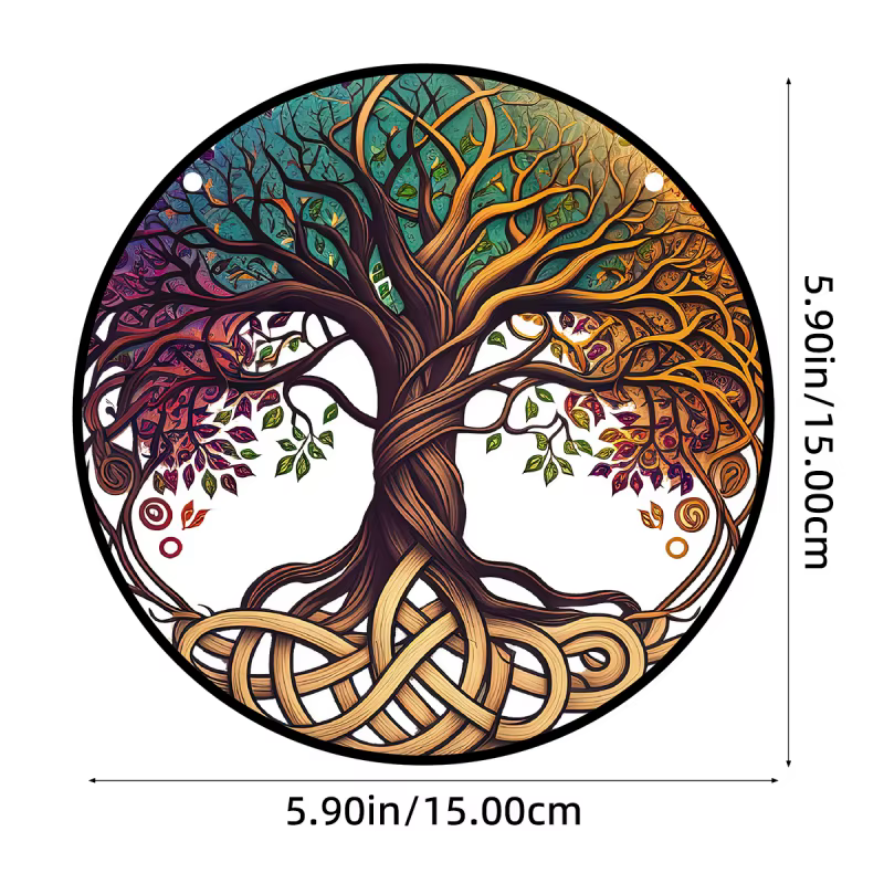 Arbre porte-bonheur rond en acrylique peint, pendentif décoratif mural, artisanat créatif, étiquette à suspendre pour la maison