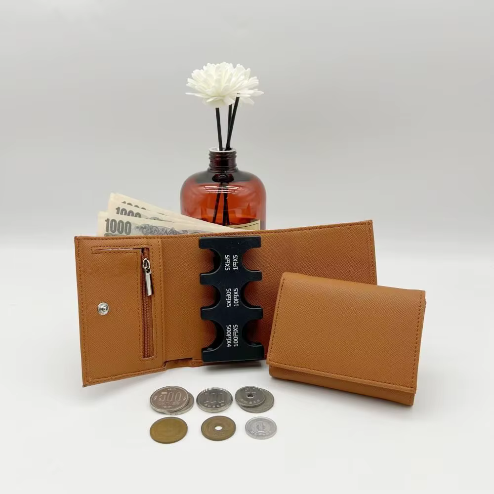 Porte-monnaie portable à trois volets avec boucle anti-perte
