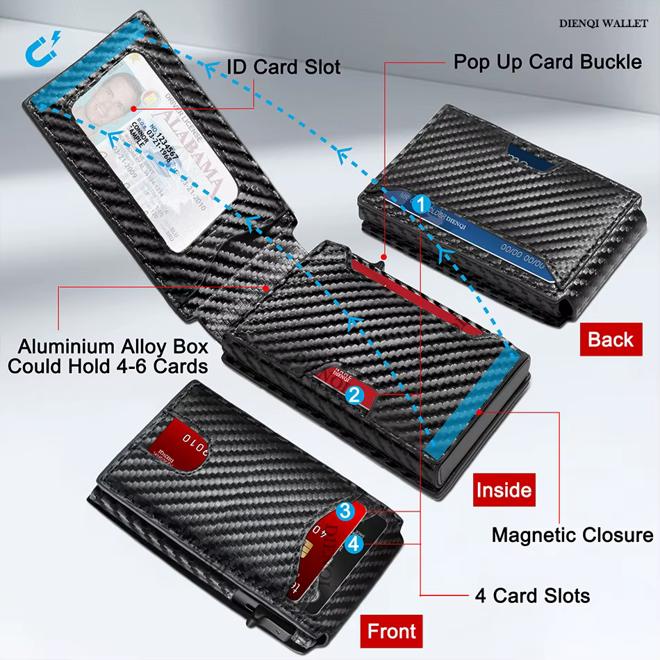 Fiber de carbone Rfid porte-carte de crédit hommes portefeuilles Anti-vol mince