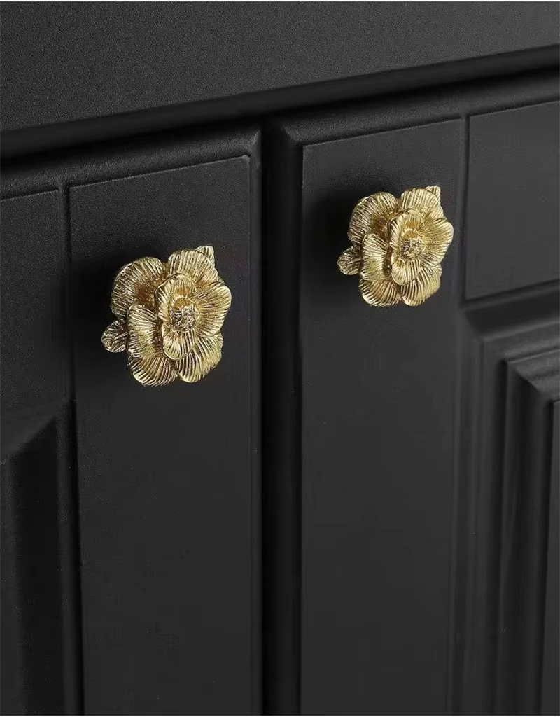 Poignée de meuble en cuivre complet, bouton de porte doré, style français Floras, armoire Chi Board, poignées de porte d'armoire, bricolage à la maison