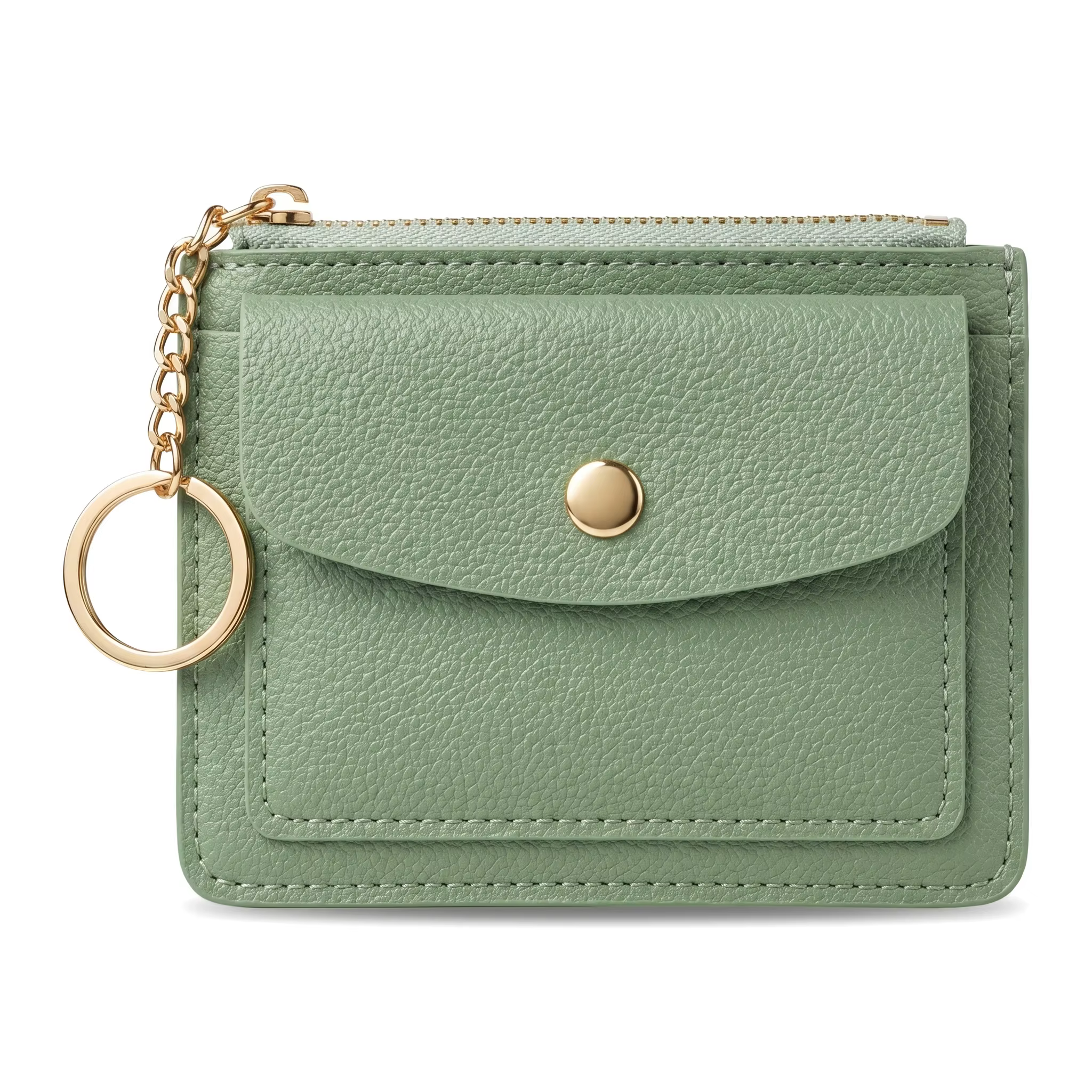 Portefeuille fin en cuir PU vert pour femme