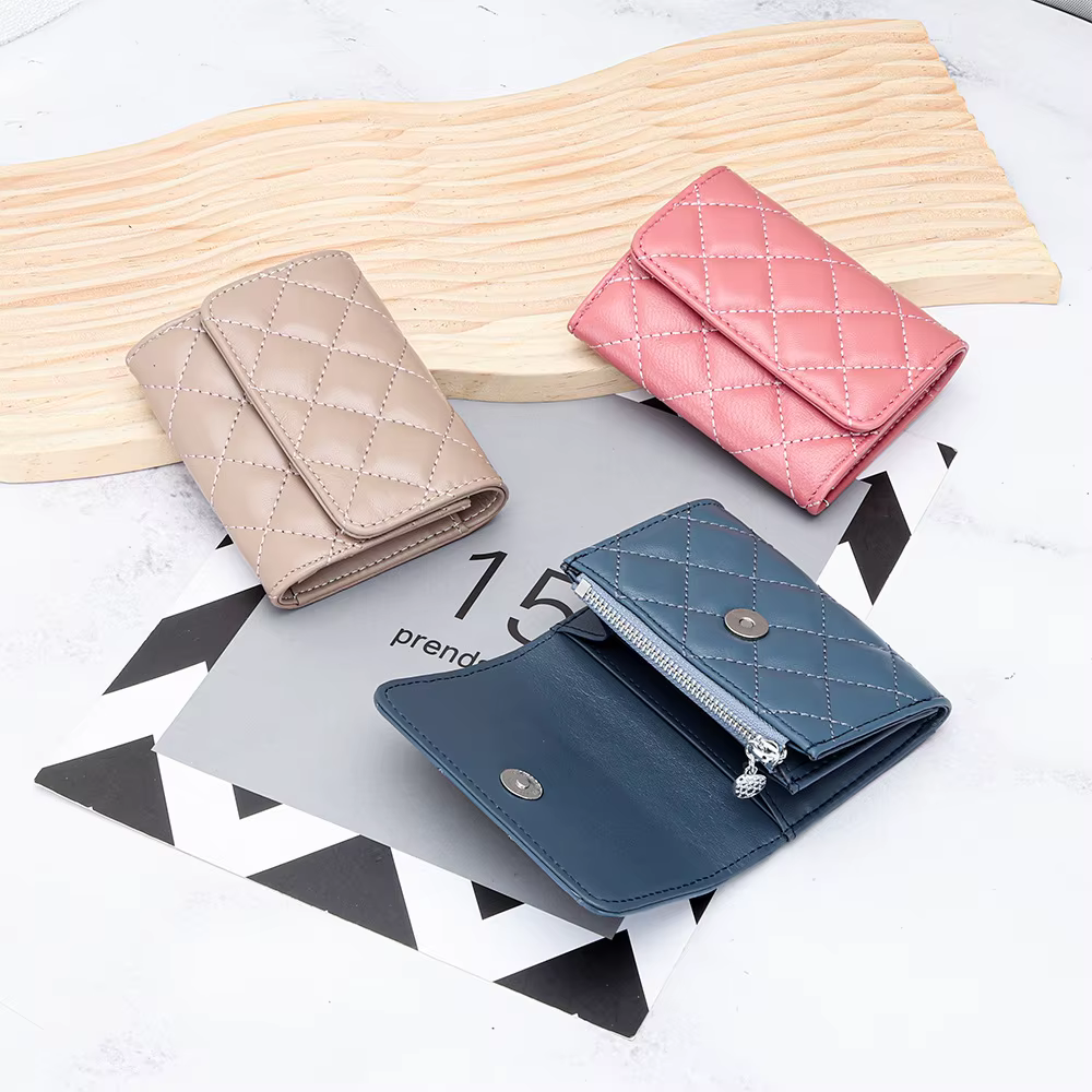 Porte-cartes matelassé en peau de mouton pour femmes
