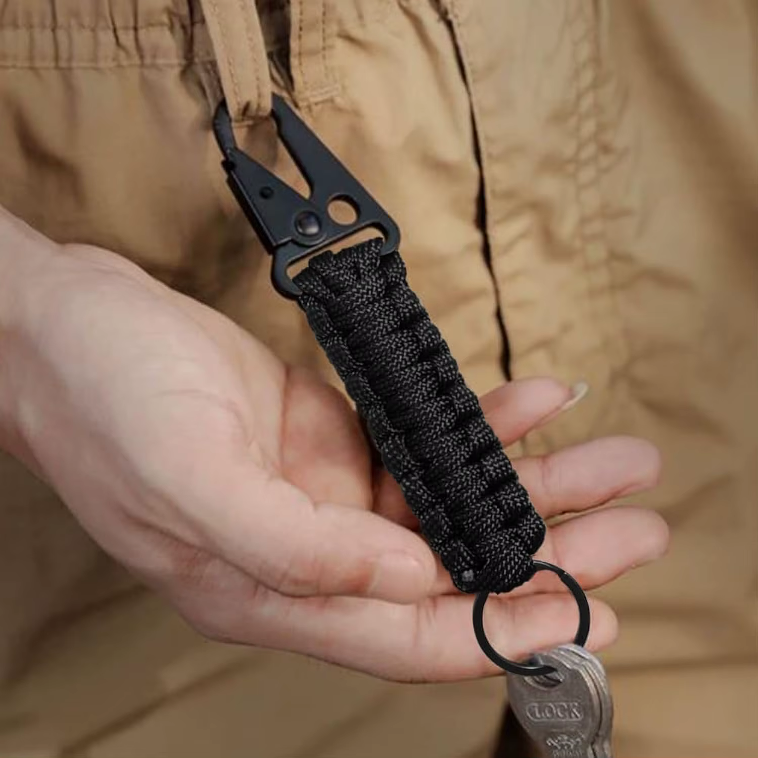 Paracorde porte-clés mousqueton Clips militaire tressé Parachute corde lanière