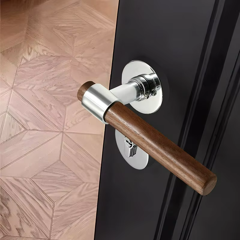 Serrure de porte de chambre en noyer, poignée de porte en bois vintage, serrure magnétique pour porte intérieure de pièce divisée