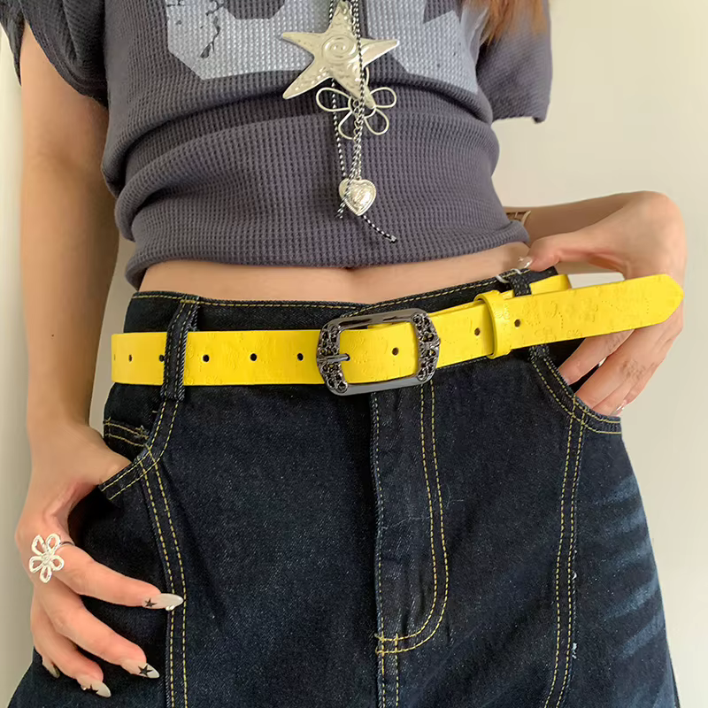 Ceinture d'été Dopamine jaune citron pour femmes, tendance, Simple, sous-culture Y2K, sans poinçon