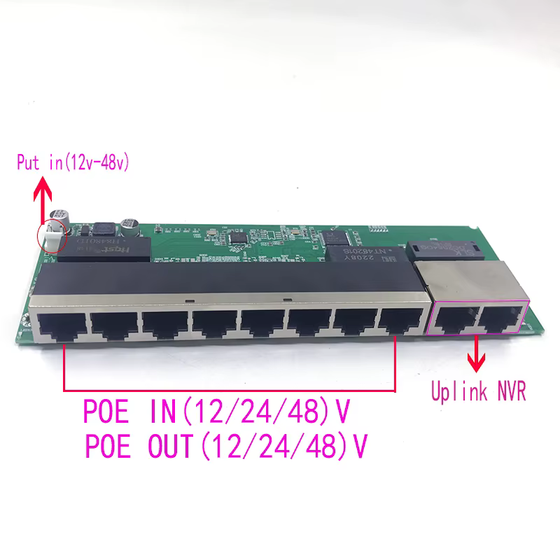 POE12V-24V-48V POE12V/24V/48V POE OUT12V/24V/48V commutateur poe 100 mbps POE pobre; 100 mbps UP Link pobre; commutateur alimenté par poe NVR