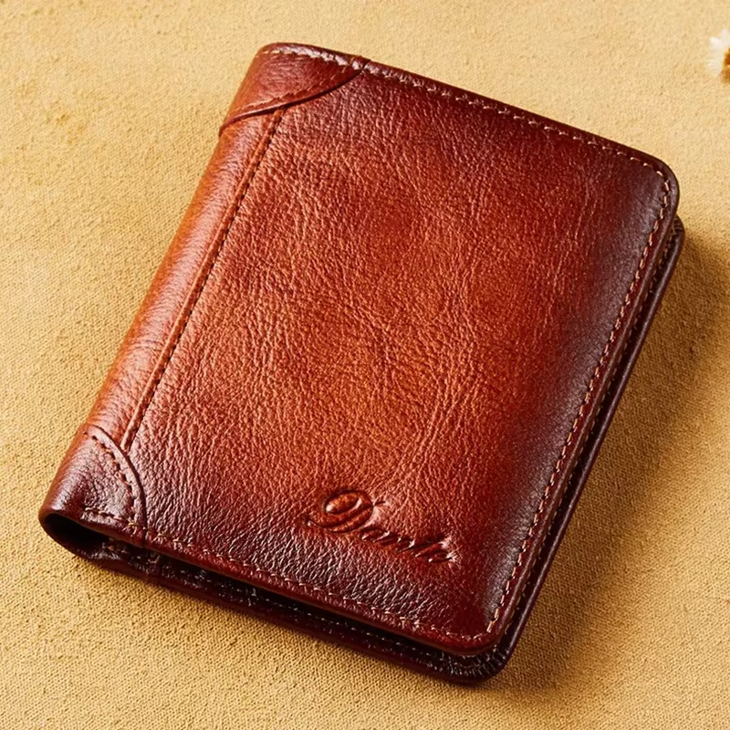 Portefeuille en cuir véritable Pour hommes deux sacs à main pliants RFID porte-cartes