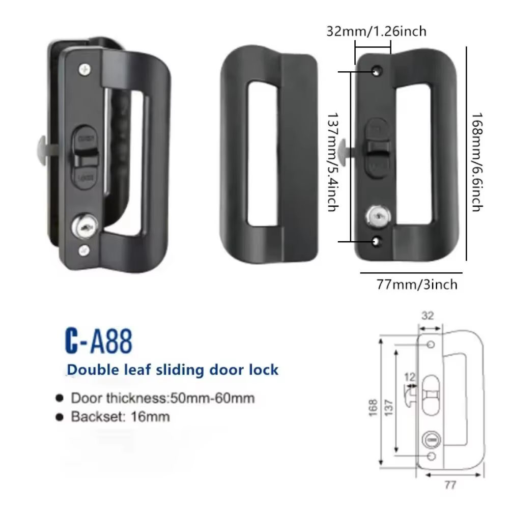Serrure de porte coulissante en alliage d'aluminium avec clé, ensemble de serrures de porte antirouille et antivol avec poignée, facile à installer