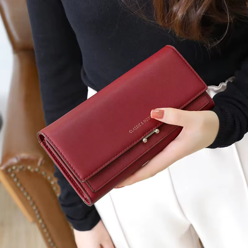 Portefeuille long en cuir PU pour femme