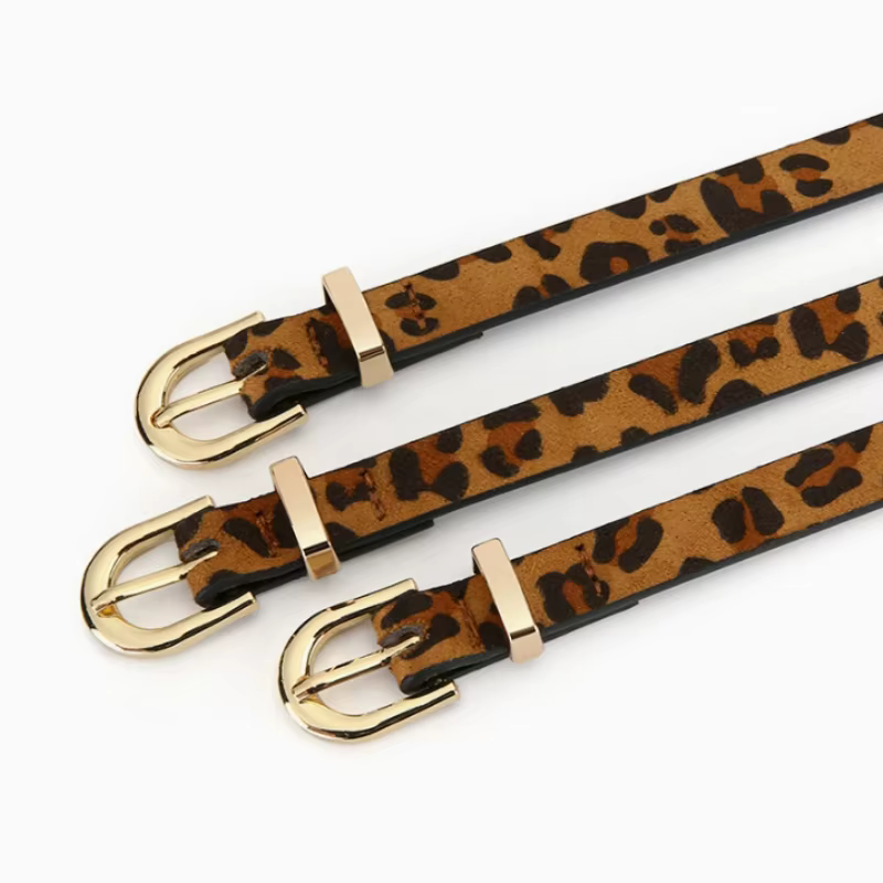Ceinture fine en PU à imprimé léopard style bohème rétro