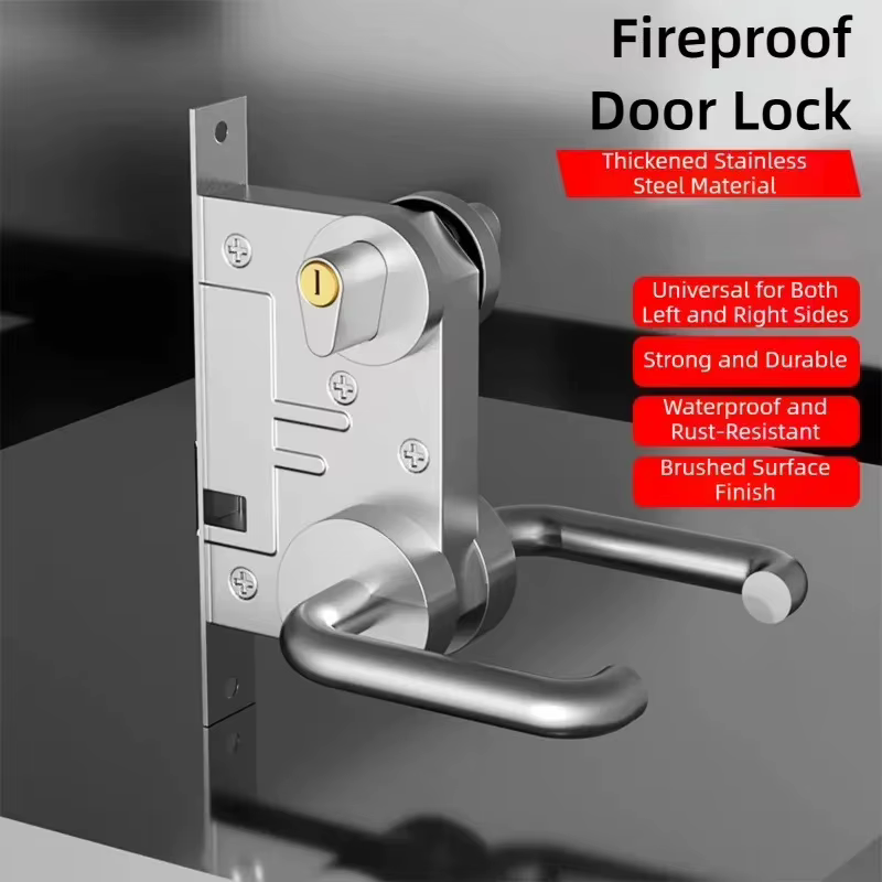 Serrure de Feu en Acier Inoxydable Porte de Corridor Serrure de Porte Universelle Ensemble Complet d'Installation Pratique Serrure Universelle