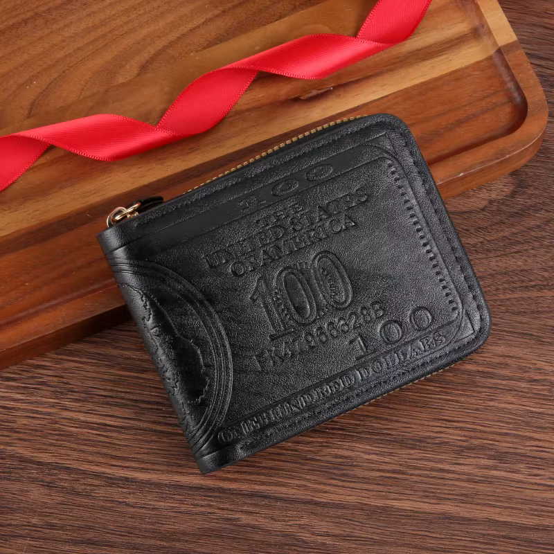Portefeuille homme avec fermeture éclair 100 dollars américains motif porte-carte monnaie poche sac à main Cartera Hombre Carteras