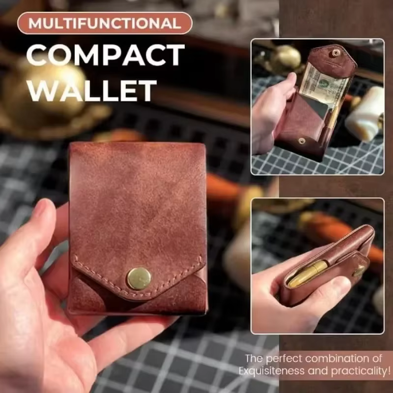 Portefeuille Compact multifonctionnel en cuir fait à la main