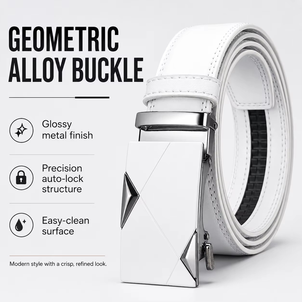 Ceinture en cuir PU blanc pour homme